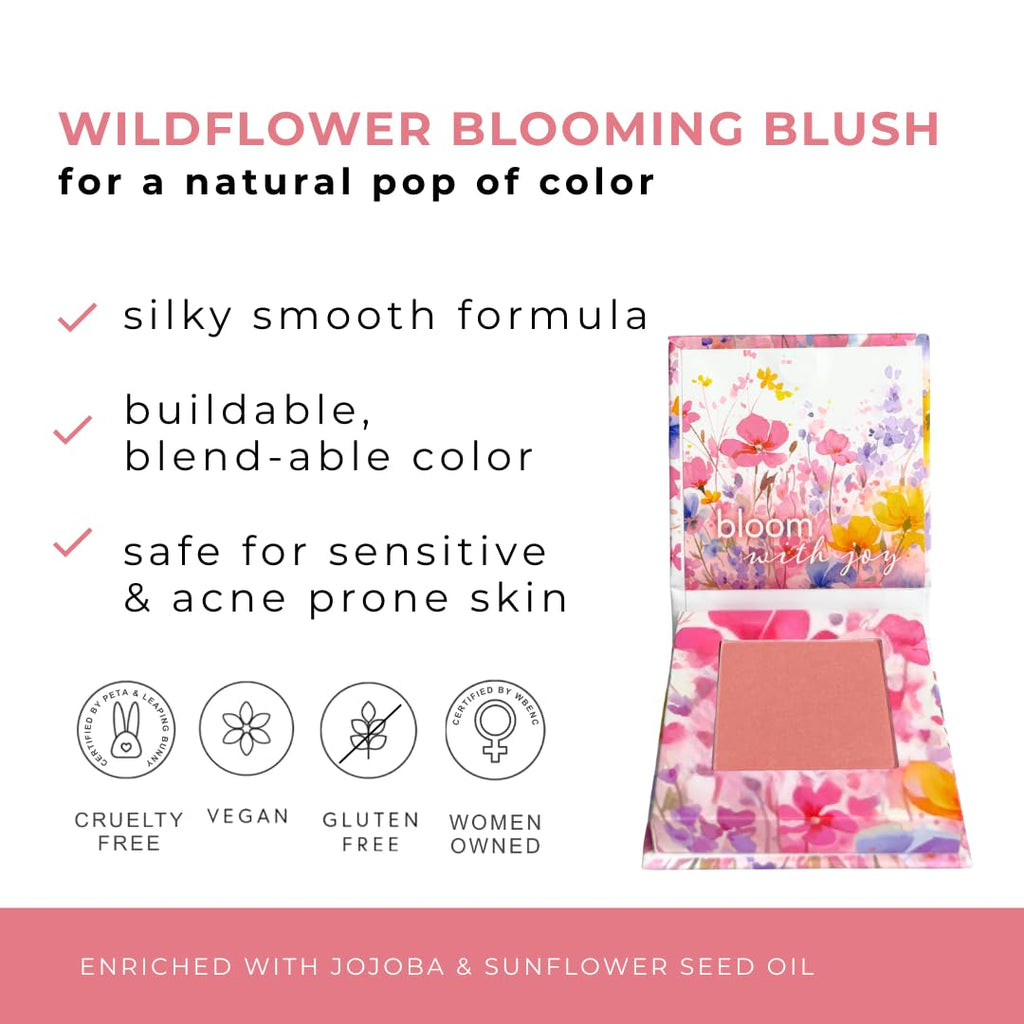 Honeybee Gardens Wildflower Blooming Blush, Vegan Pressed Powder, Natural Botanical Formula, 0.14oz (Primrose)